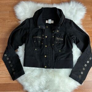 y2k vintage london jeans cropped utility military jacket convertible